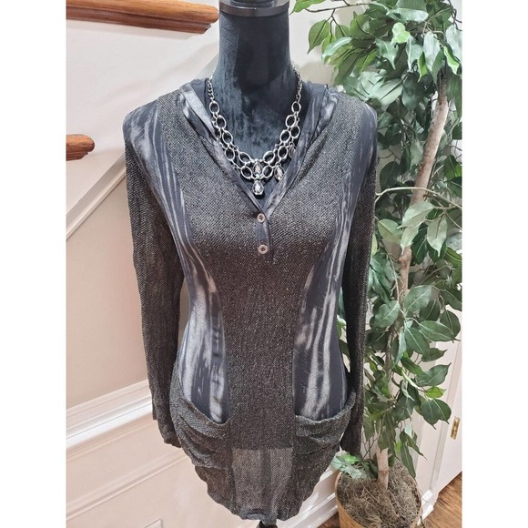 Elena Wang Women's Gray Cotton V-Neck Long Sleeve Pullover Blouse Size Medium - Picture 2 of 12